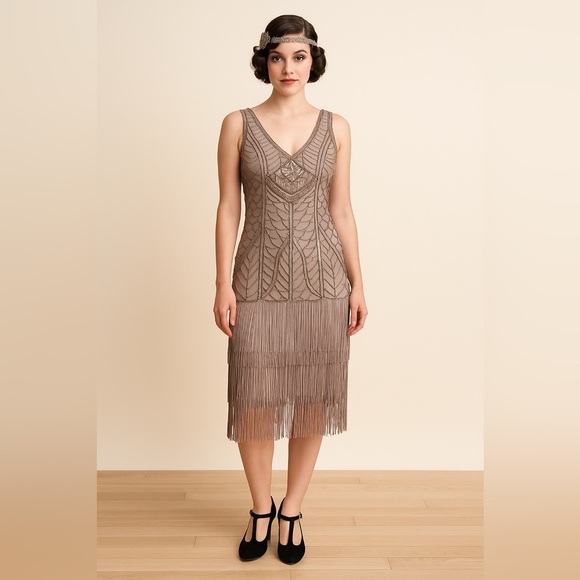 Sue Wong Nocturne Beaded Fringe Dress 2 Art Deco Gatsby Flapper 1920s - Picture 1 of 16